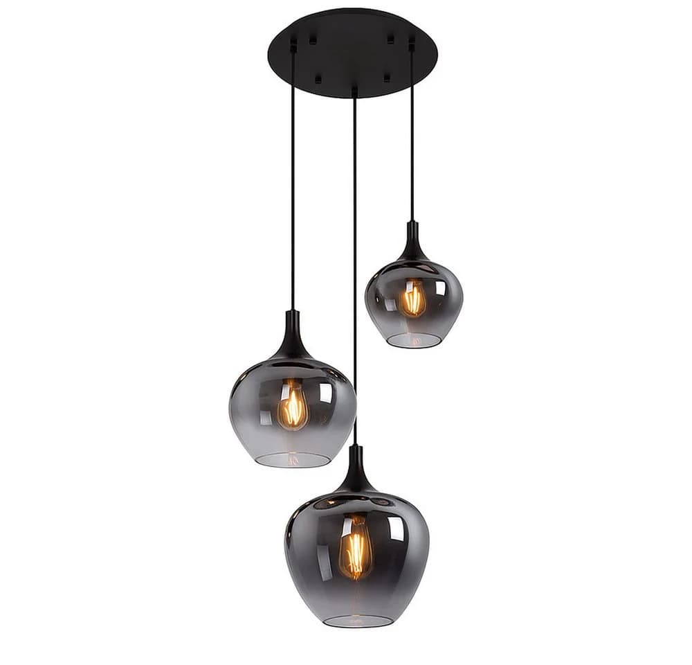 GLOBO LIGHTING Hängeleuchte Schwarz Rauch Glas 3x E27