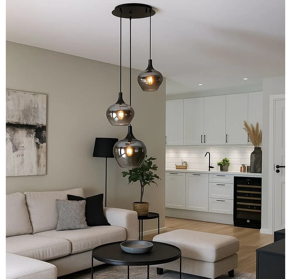 GLOBO LIGHTING Hängeleuchte Schwarz Rauch Glas 3x E27 - Bild 2