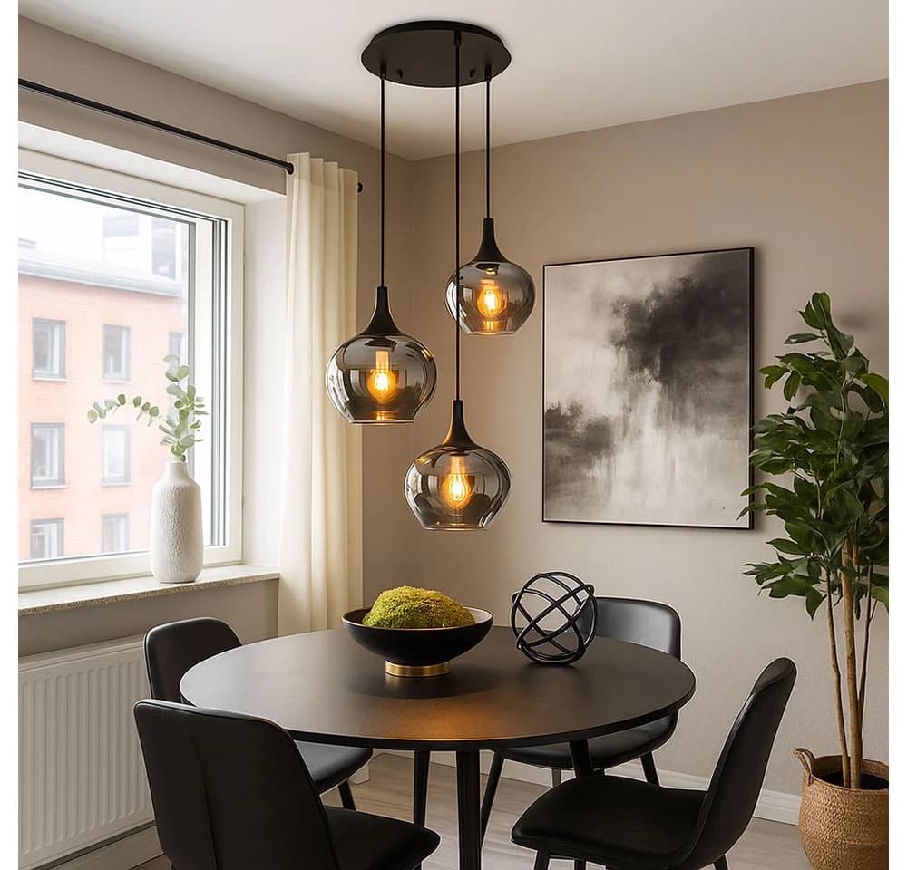 GLOBO LIGHTING Hängeleuchte Schwarz Rauch Glas 3x E27 - Bild 3