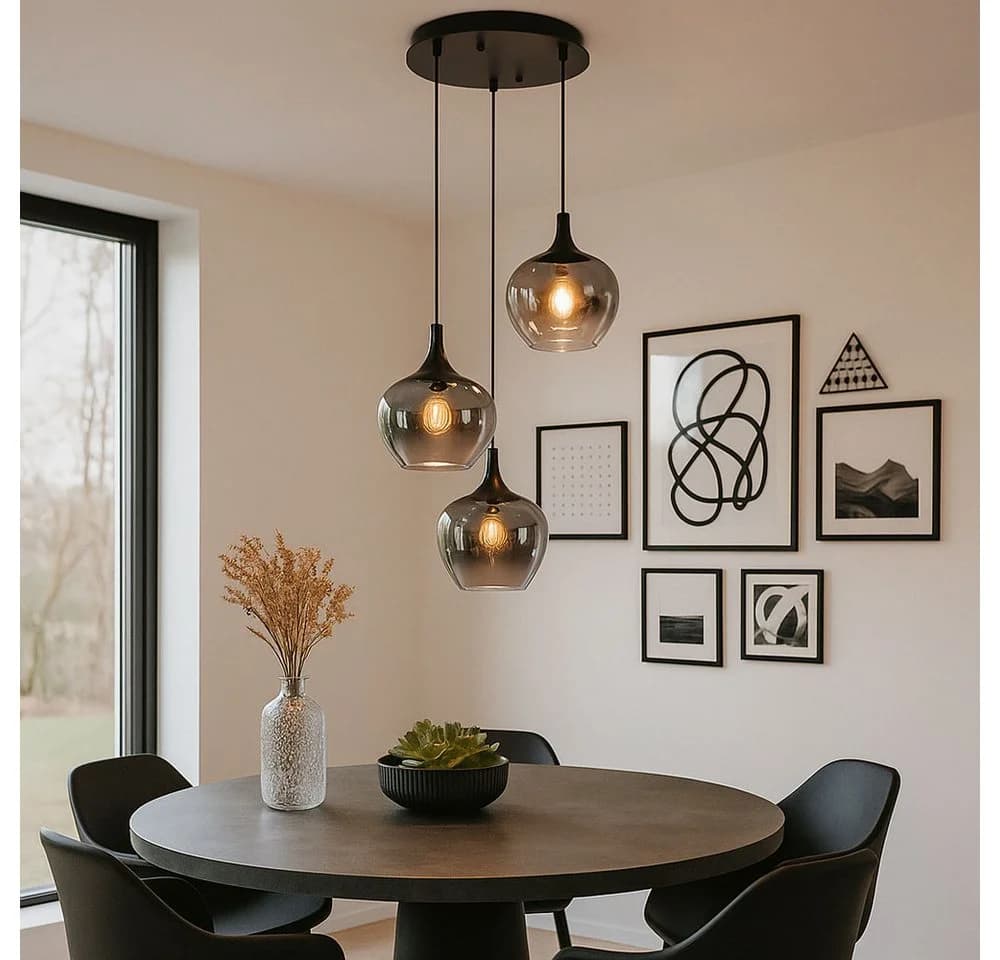 GLOBO LIGHTING Hängeleuchte Schwarz Rauch Glas 3x E27 - Bild 4