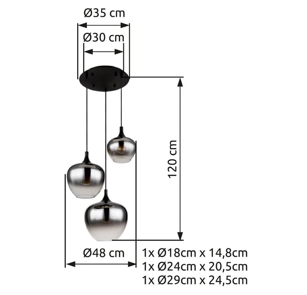GLOBO LIGHTING Hängeleuchte Schwarz Rauch Glas 3x E27 - Bild 5