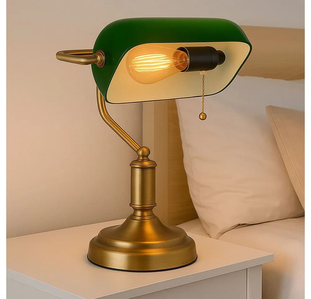 GLOBO LIGHTING Schreibtischlampe Messing Grün Zugschalter - Bild 5