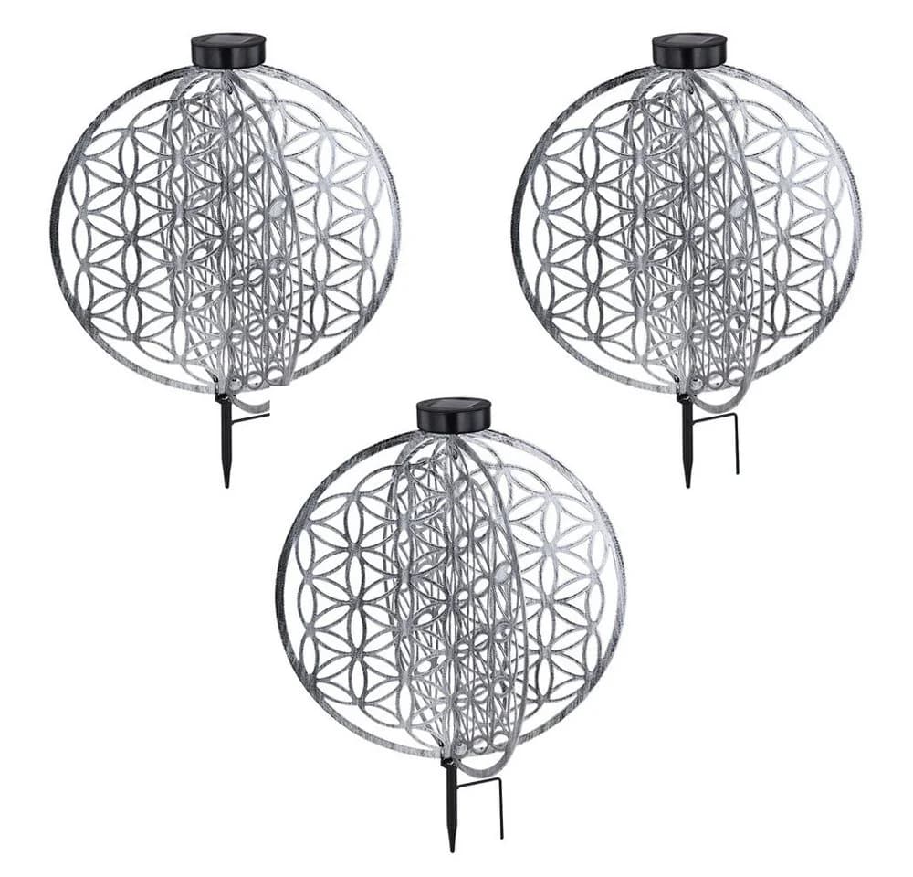 GLOBO LIGHTING Solarleuchte 3er Set Warmweiß Silber Metall