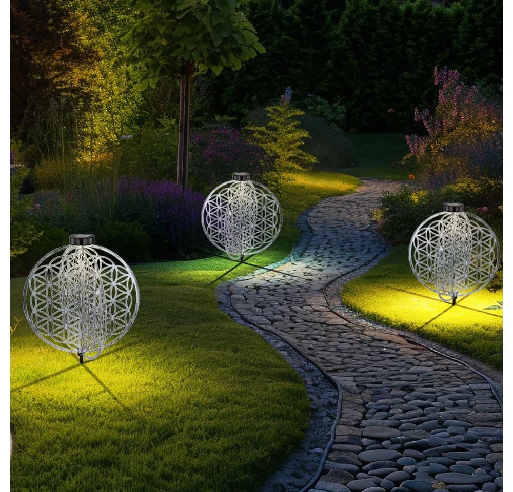 GLOBO LIGHTING Solarleuchte 3er Set Warmweiß Silber Metall - Bild 3