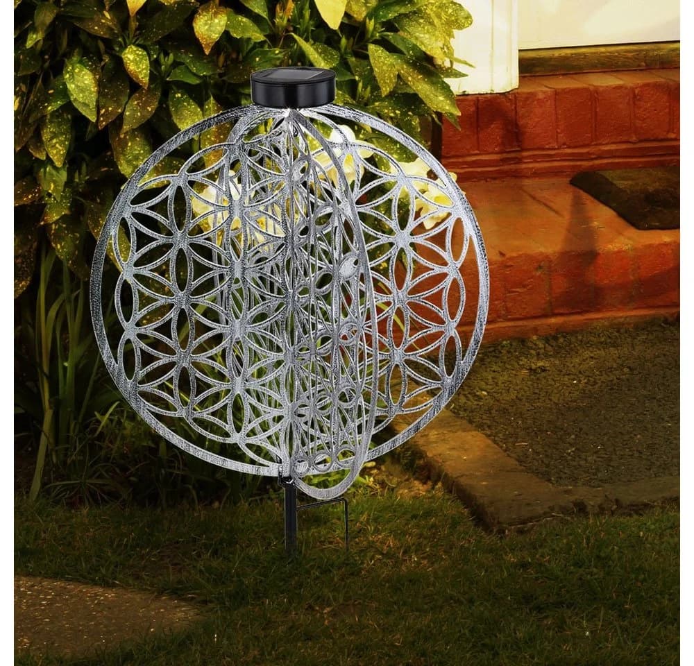 GLOBO LIGHTING Solarleuchte 3er Set Warmweiß Silber Metall - Bild 4