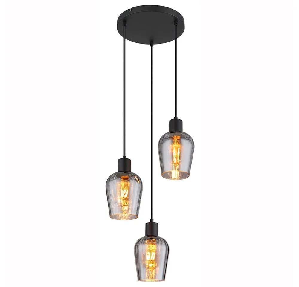 GLOBO LIGHTING Hängeleuchte Rauchglas Schwarz Metall E27 Küche