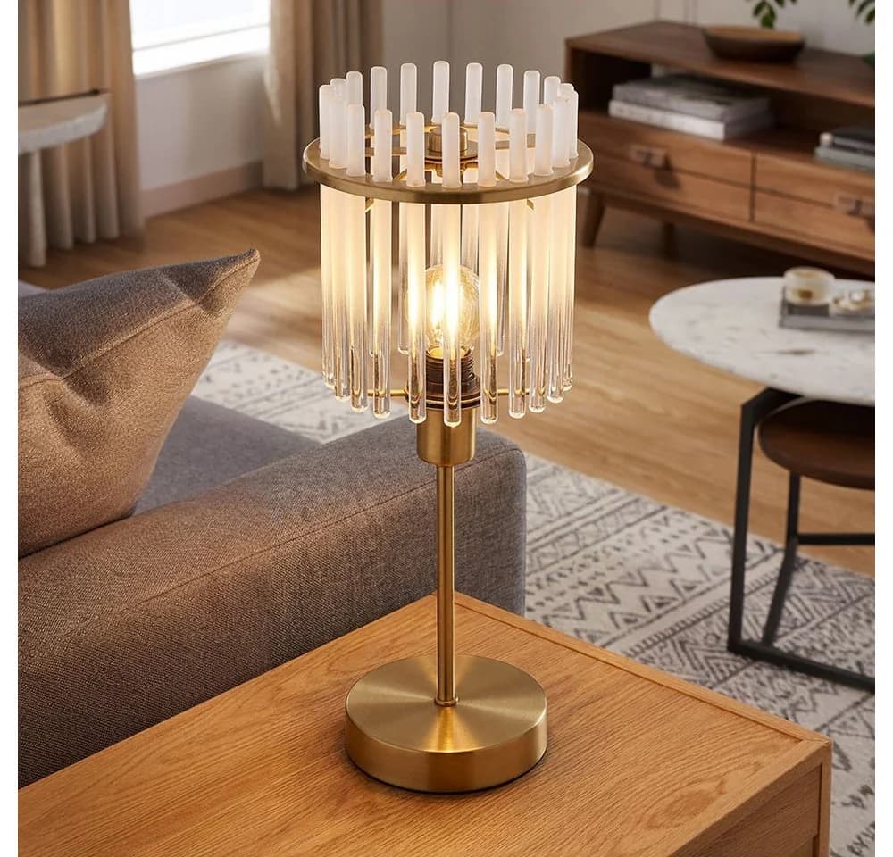 GLOBO LIGHTING Tischleuchte Nachttischlampe Metall Gold Glasstäbe Retro LED - Bild 3