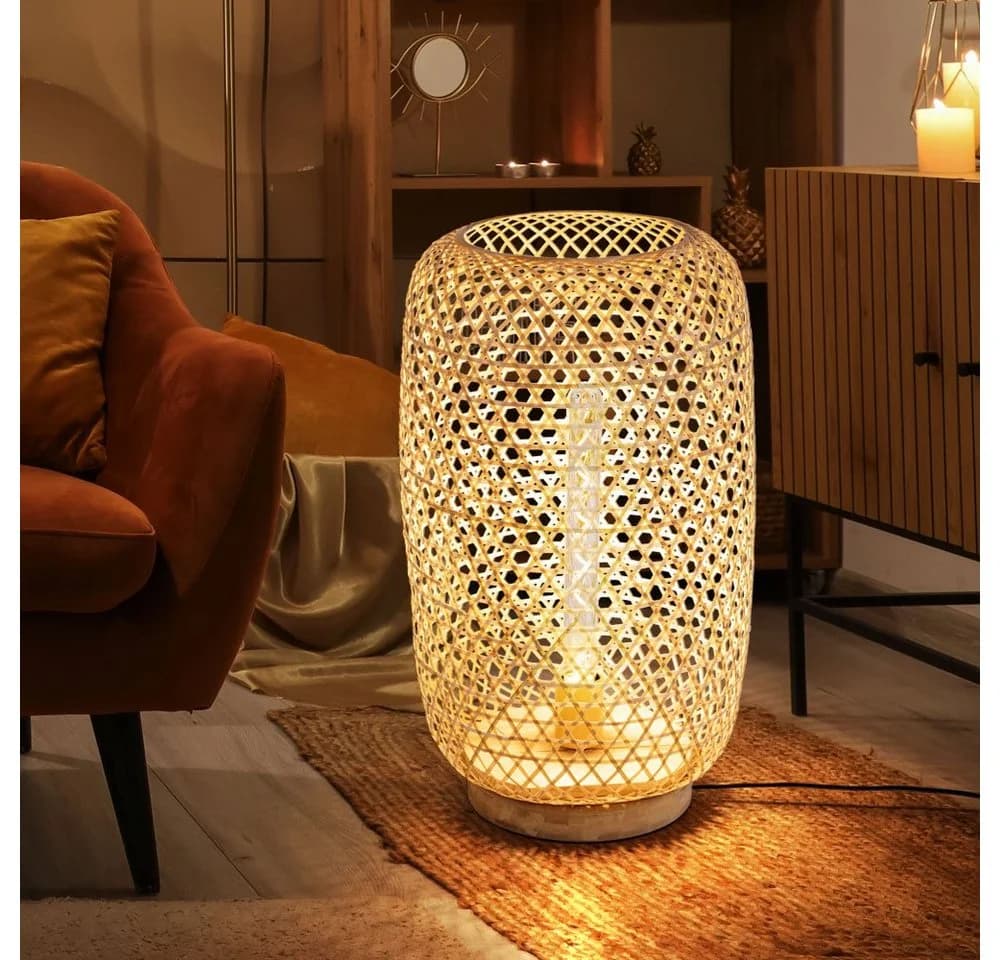 GLOBO LIGHTING LED Stehlampe Bambusgeflecht Warmweiß Dimmbar - Bild 2