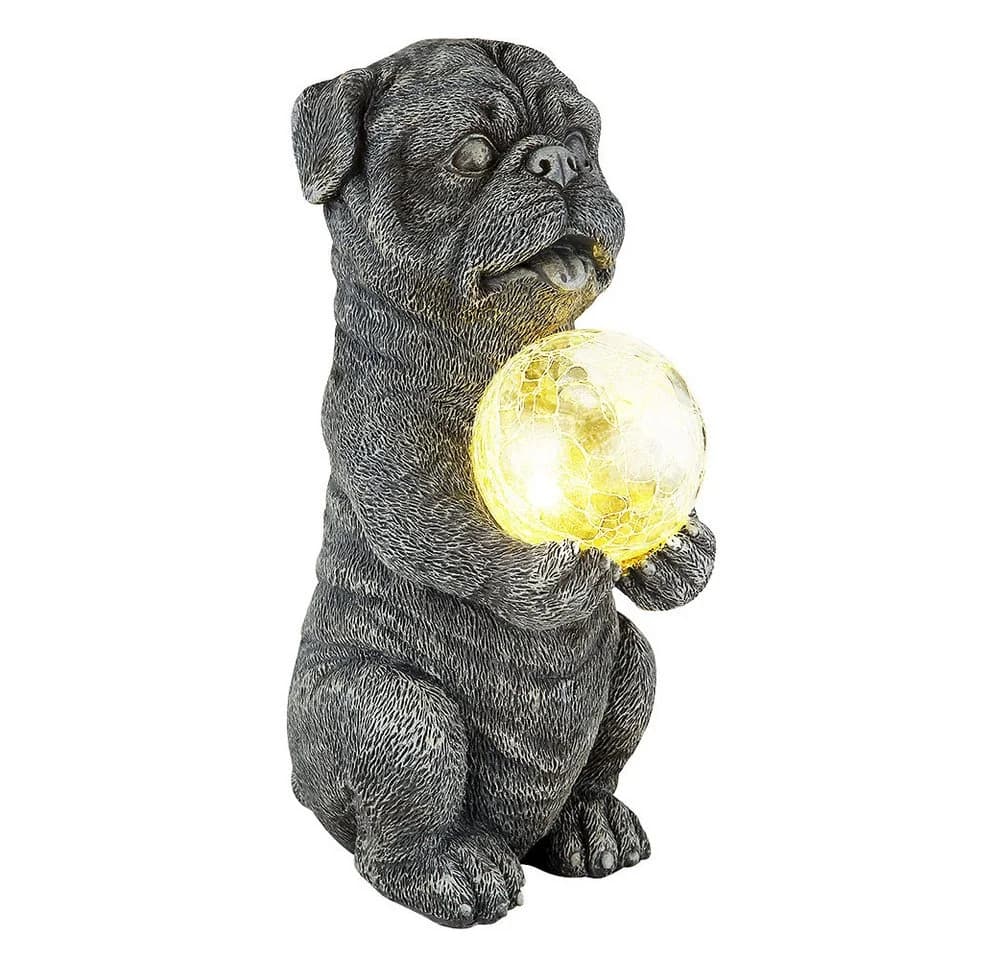 GLOBO LIGHTING Solarleuchte Hund grau mit Crackle-Glas