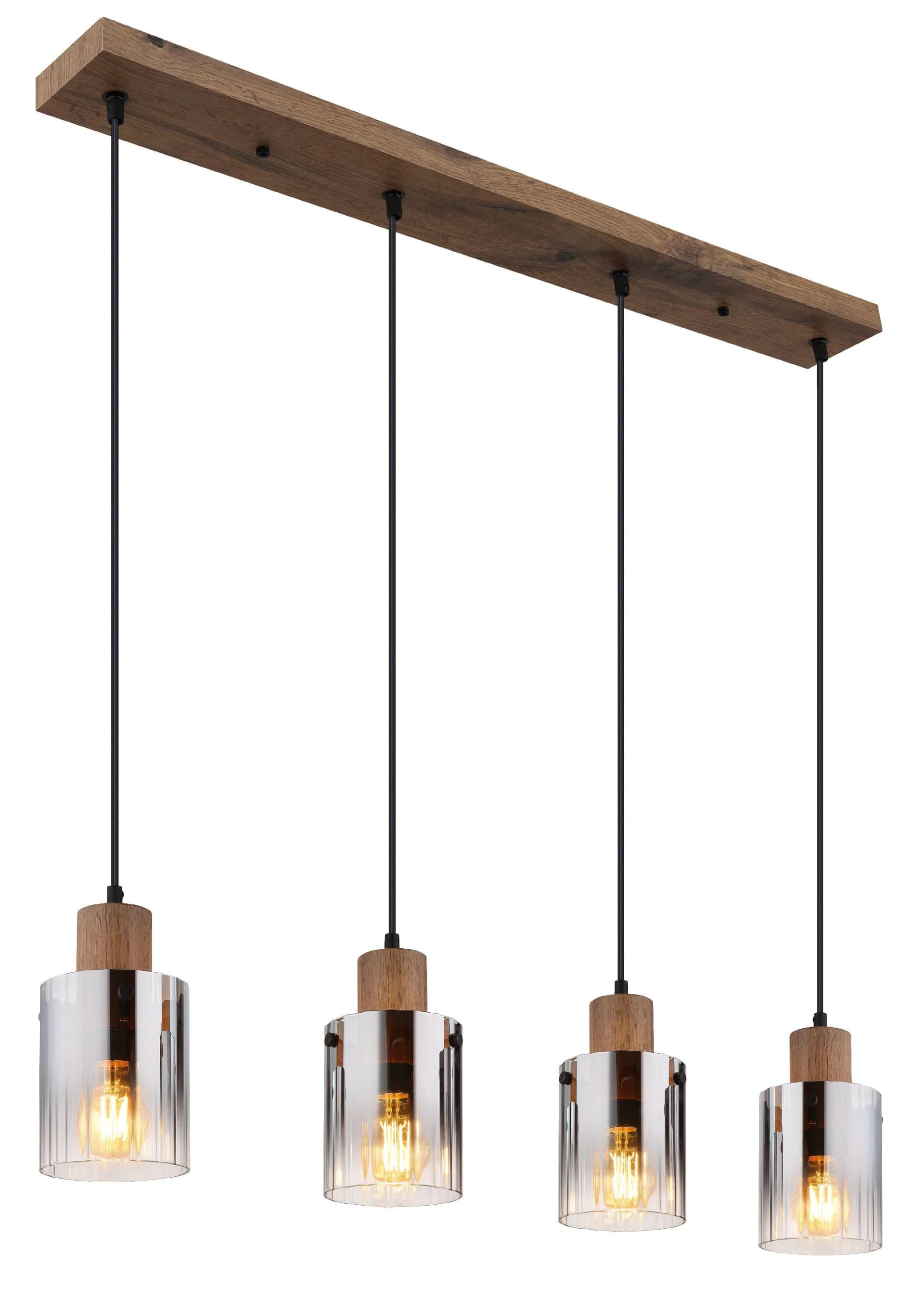 GLOBO Hängeleuchte UNDERWOOD MDF Holzoptik Dunkel Glas Rauchfarben