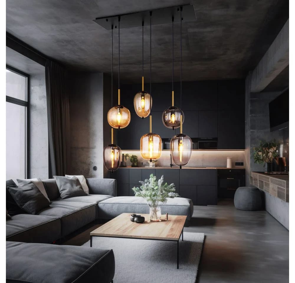 GLOBO LIGHTING LED-Hängeleuchte Warmweiß 6x E14 Glas Messing