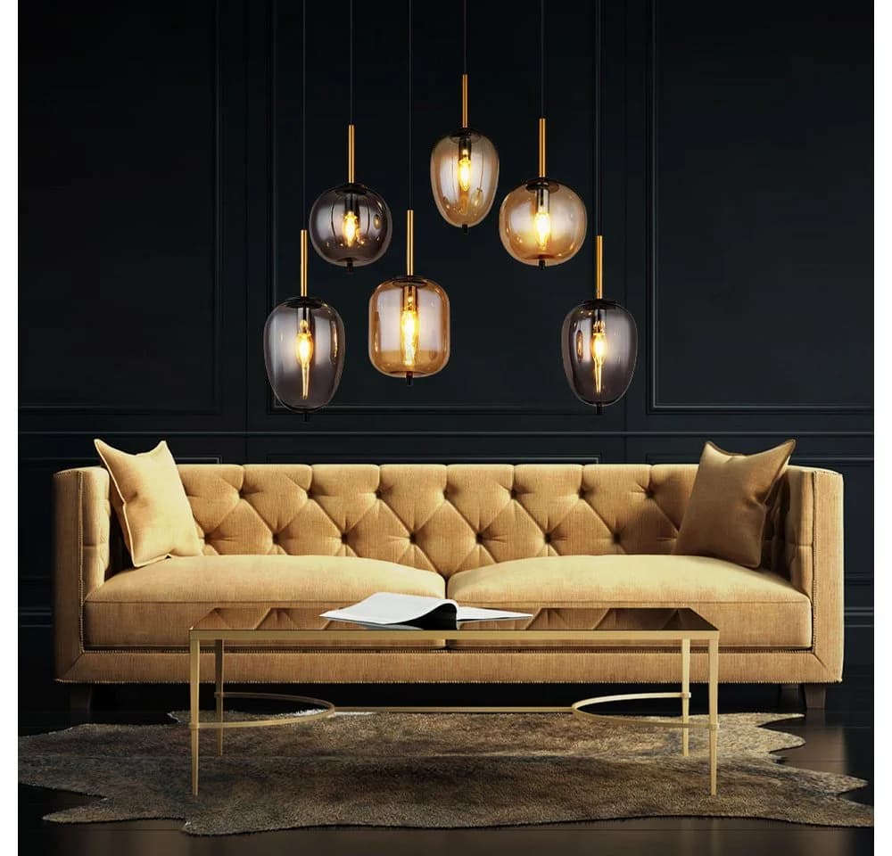 GLOBO LIGHTING LED-Hängeleuchte Warmweiß 6x E14 Glas Messing - Bild 4