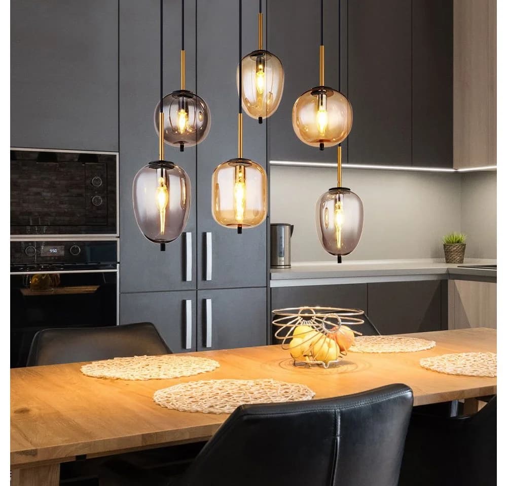 GLOBO LIGHTING LED-Hängeleuchte Warmweiß 6x E14 Glas Messing - Bild 5