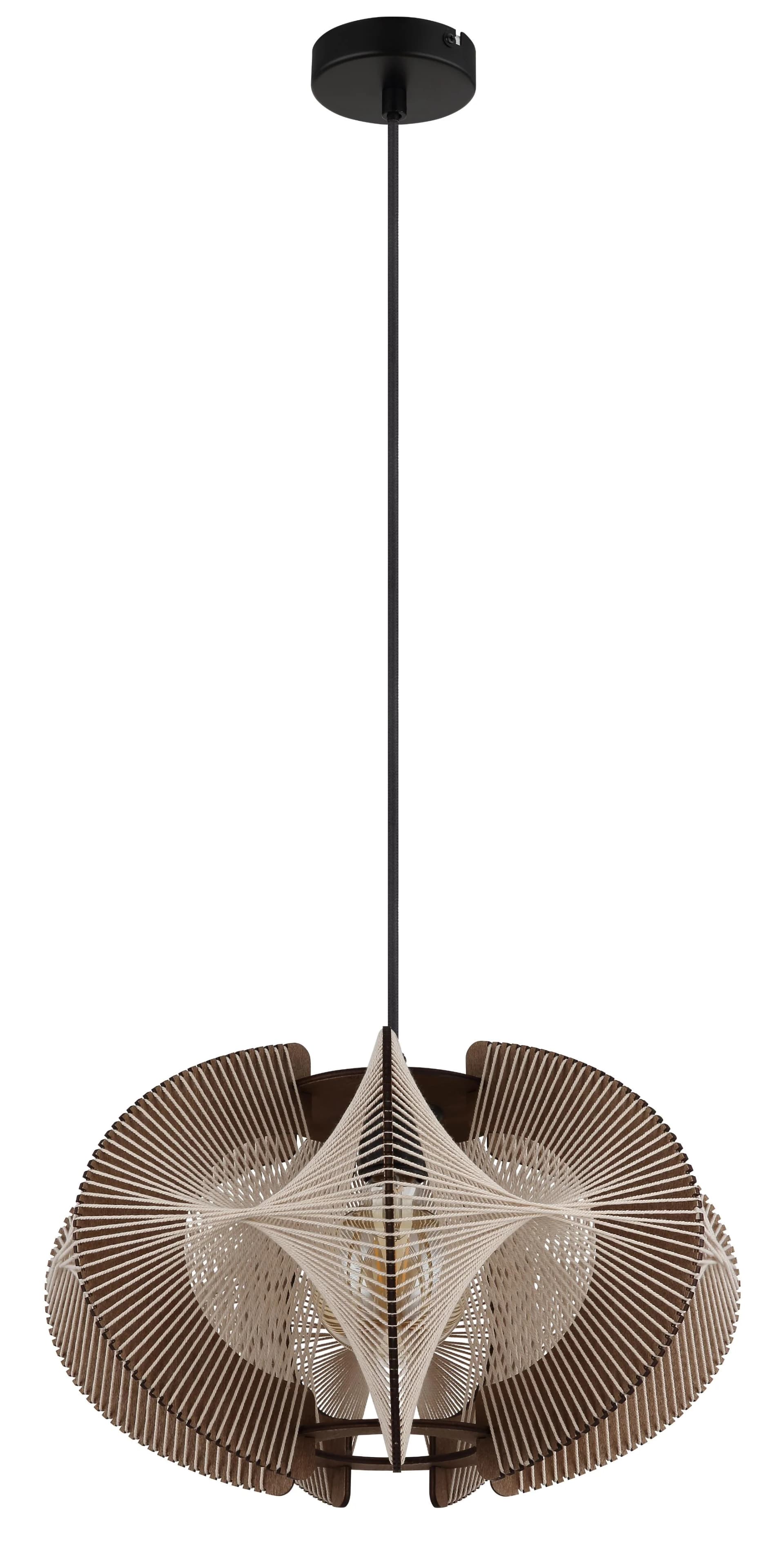 NOWA Pendelleuchte SAKURA Schwarz Metall Holz Hanf