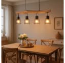 GLOBO LIGHTING LED-Hängeleuchte MINA Schwarz Metall Holz 4x E27 Warmweiß Bild 2