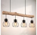 GLOBO LIGHTING LED-Hängeleuchte MINA Schwarz Metall Holz 4x E27 Warmweiß Bild 3