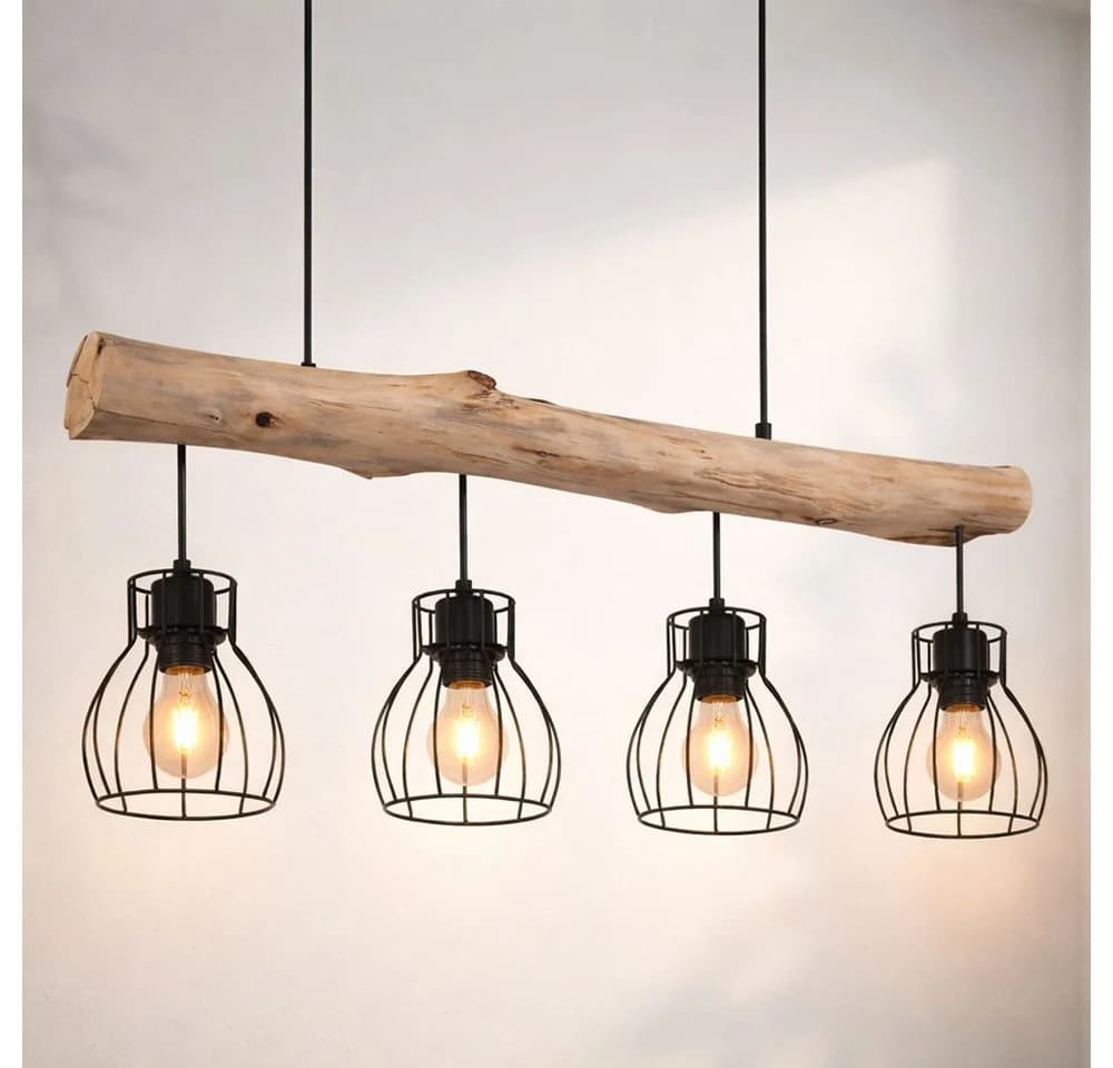 GLOBO LIGHTING LED-Hängeleuchte MINA Schwarz Metall Holz 4x E27 Warmweiß - Bild 3