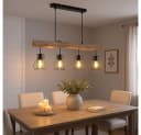 GLOBO LIGHTING LED-Hängeleuchte MINA Schwarz Metall Holz 4x E27 Warmweiß Bild 4