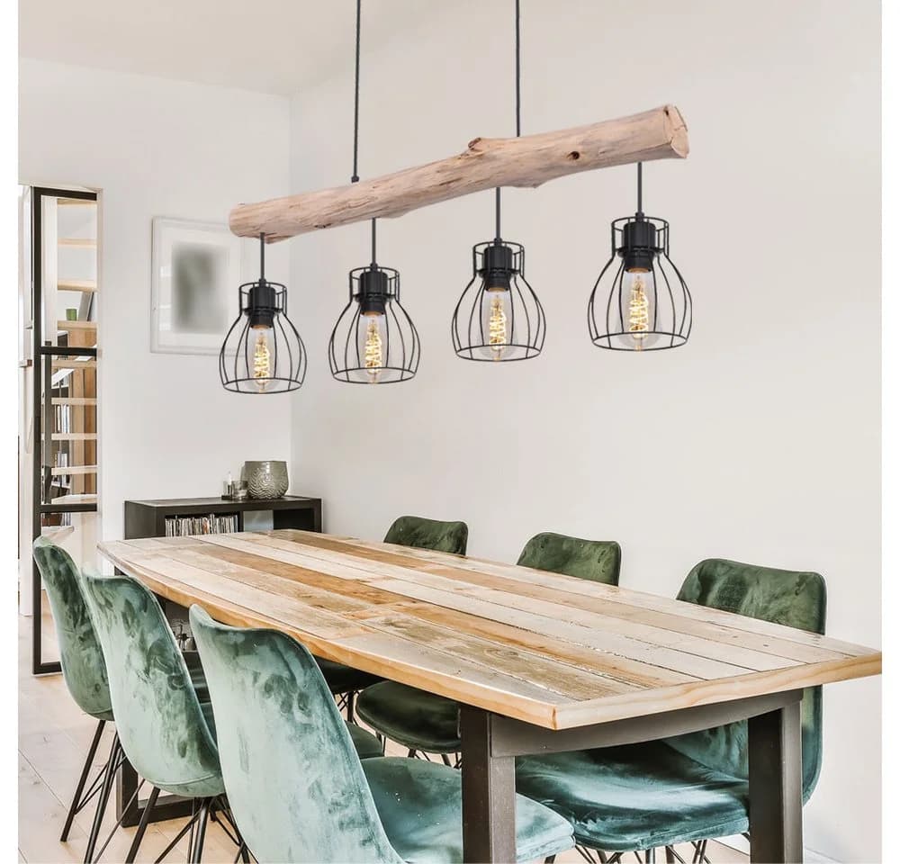 GLOBO LIGHTING LED-Hängeleuchte MINA Schwarz Metall Holz 4x E27 Warmweiß - Bild 5