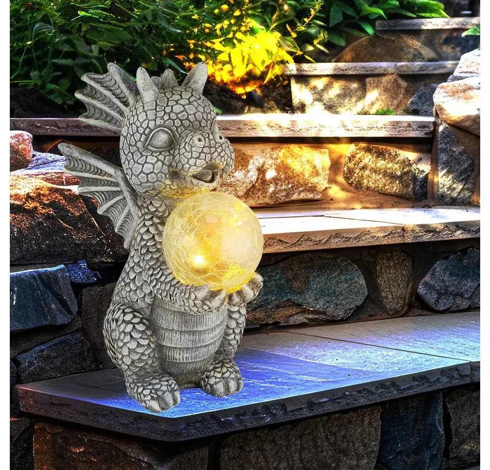 GLOBO LIGHTING Solarleuchte Drache Grau mit Crackle Glas - Bild 4