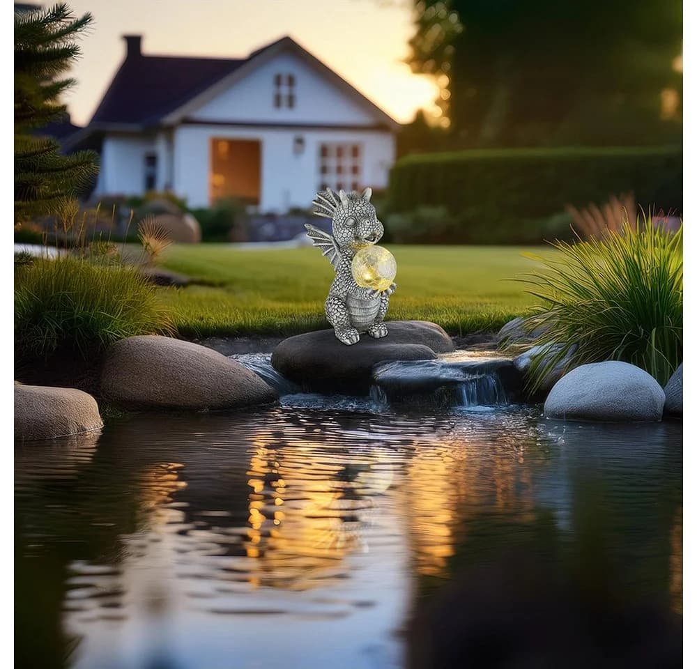 GLOBO LIGHTING Solarleuchte Drache Grau mit Crackle Glas - Bild 5