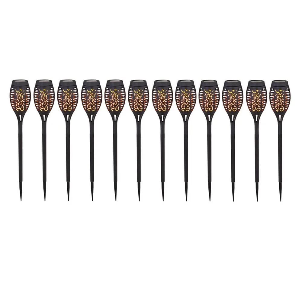 GLOBO LIGHTING 12er Set LED Solarleuchte Schwarz Feuereffekt Gartenfackel