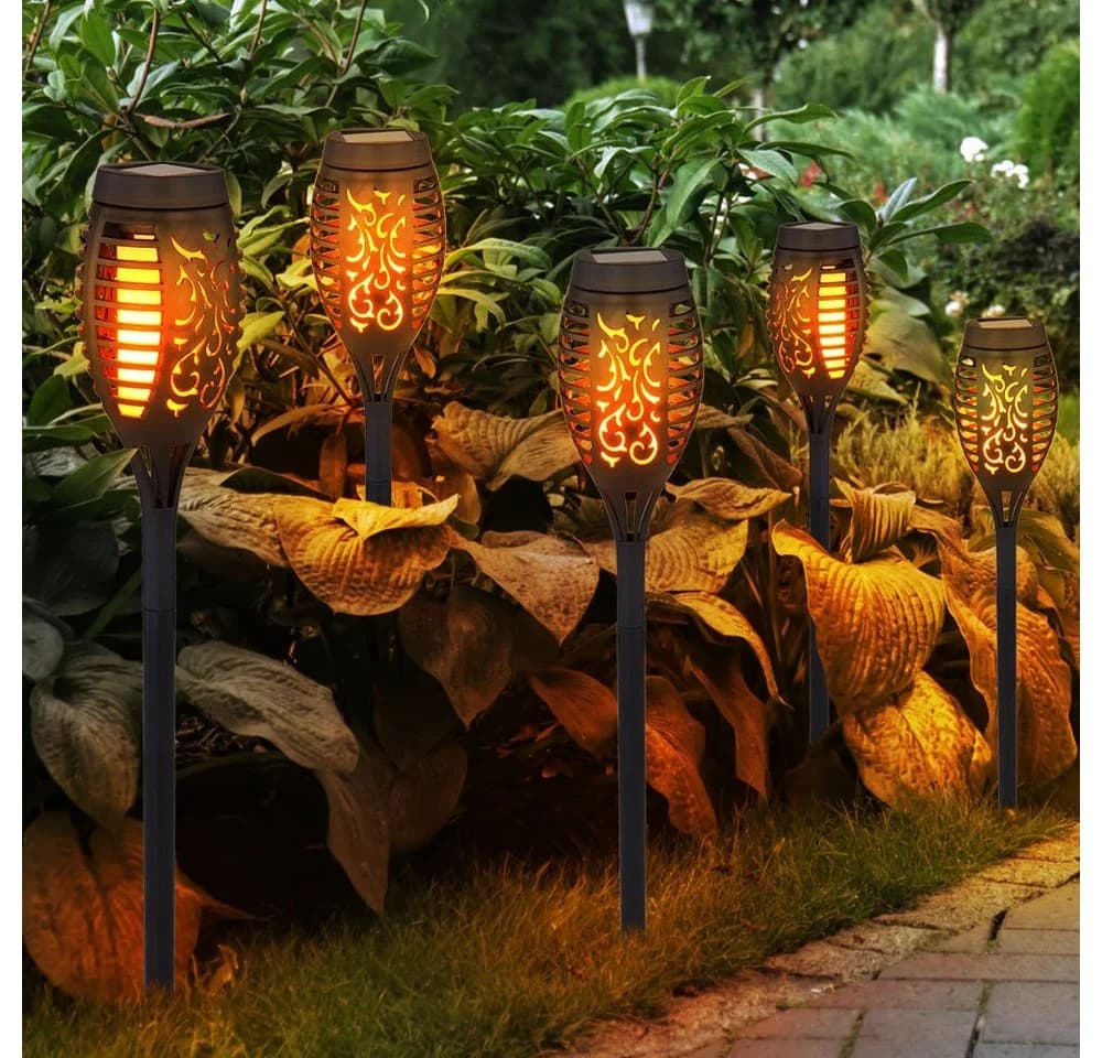 GLOBO LIGHTING 12er Set LED Solarleuchte Schwarz Feuereffekt Gartenfackel - Bild 3