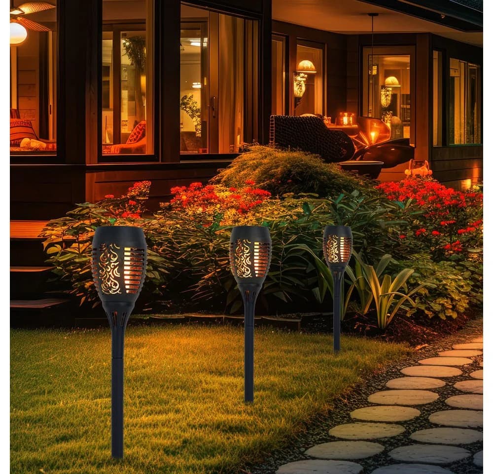 GLOBO LIGHTING 12er Set LED Solarleuchte Schwarz Feuereffekt Gartenfackel - Bild 4