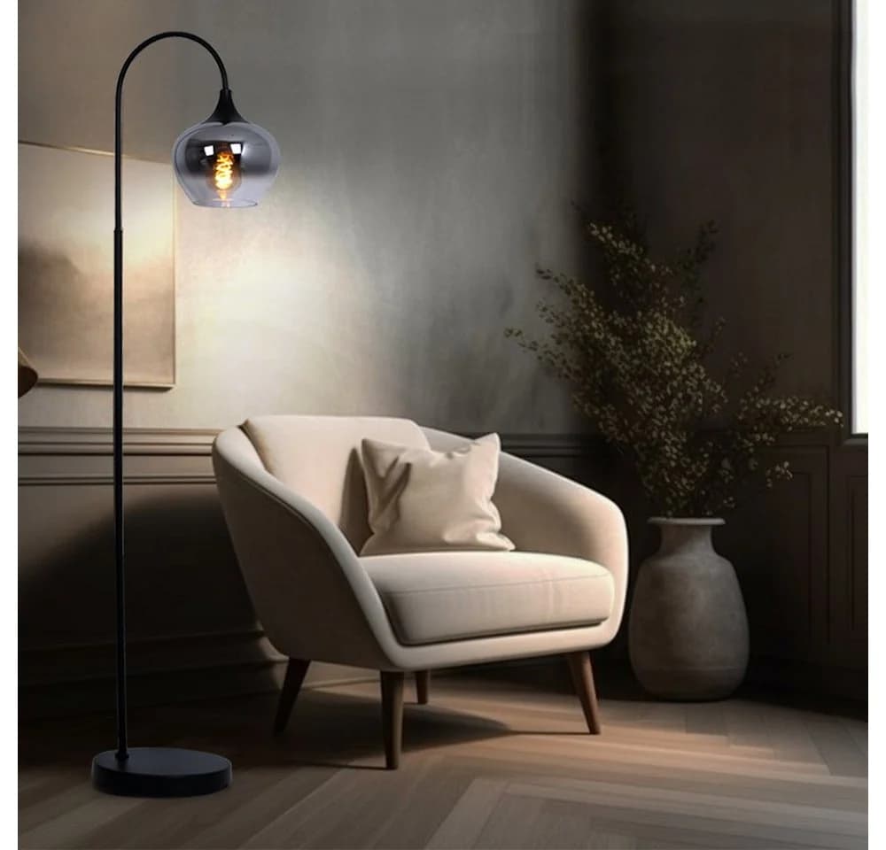 GLOBO LIGHTING LED Stehlampe Schwarz Rauchglas mit Fußschalter