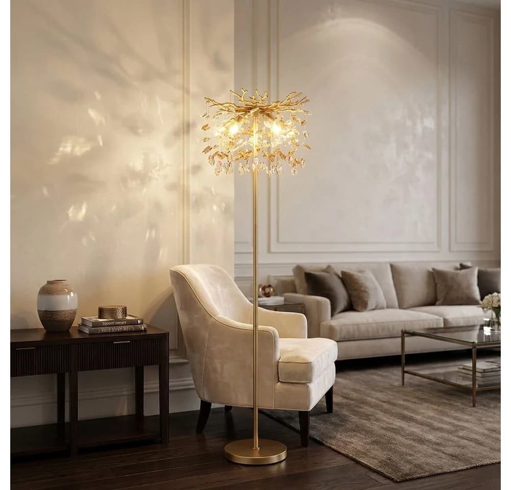 Stehleuchte QUEENA Gold Metall Glaskristalle Amber GLOBO Lighting - Bild 3