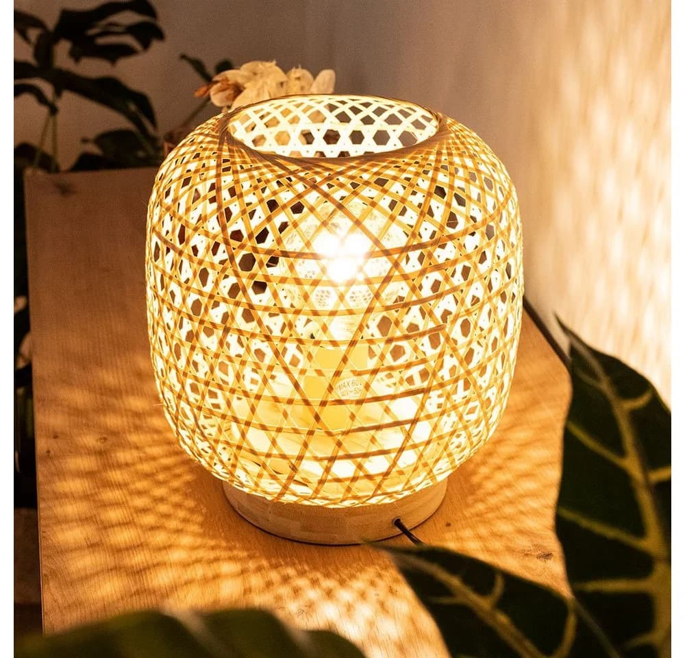 GLOBO LIGHTING LED Tischleuchte Bambusgeflecht Warmweiß E27 - Bild 2
