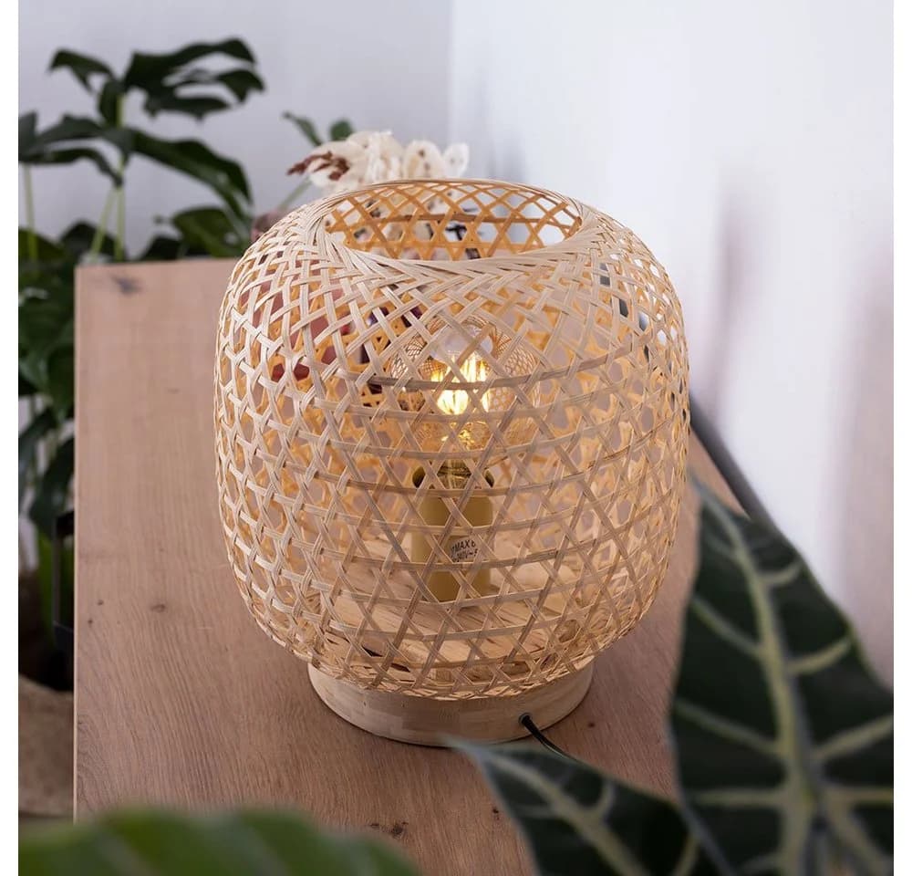 GLOBO LIGHTING LED Tischleuchte Bambusgeflecht Warmweiß E27 - Bild 3