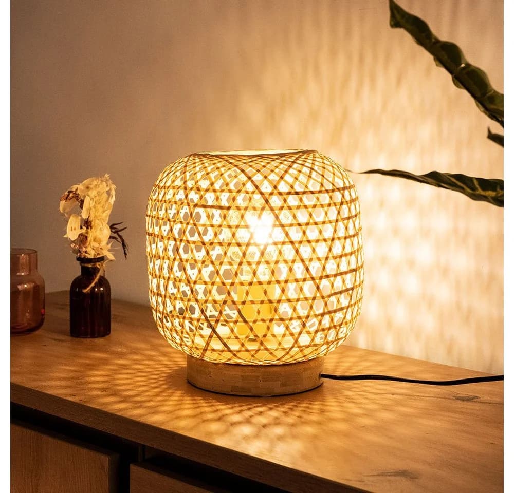 GLOBO LIGHTING LED Tischleuchte Bambusgeflecht Warmweiß E27 - Bild 4