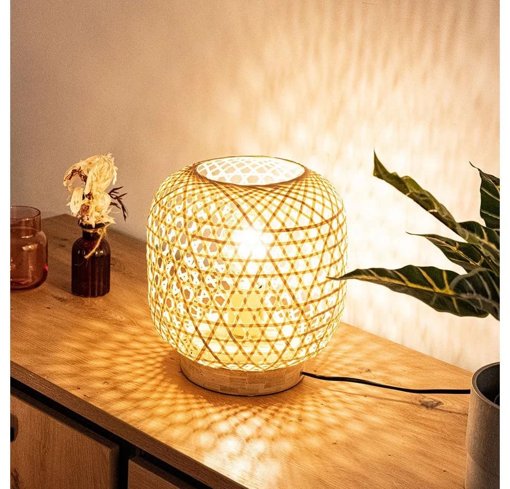 GLOBO LIGHTING LED Tischleuchte Bambusgeflecht Warmweiß E27 - Bild 5