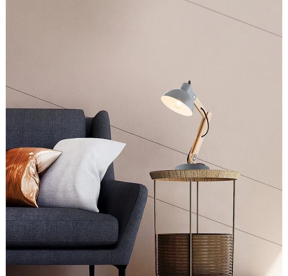 GLOBO LIGHTING Schreibtischlampe Holz Metall Grau - Bild 5