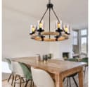 GLOBO LIGHTING Kronleuchter 6-flammig Metall Holz Schwarz Bild 1