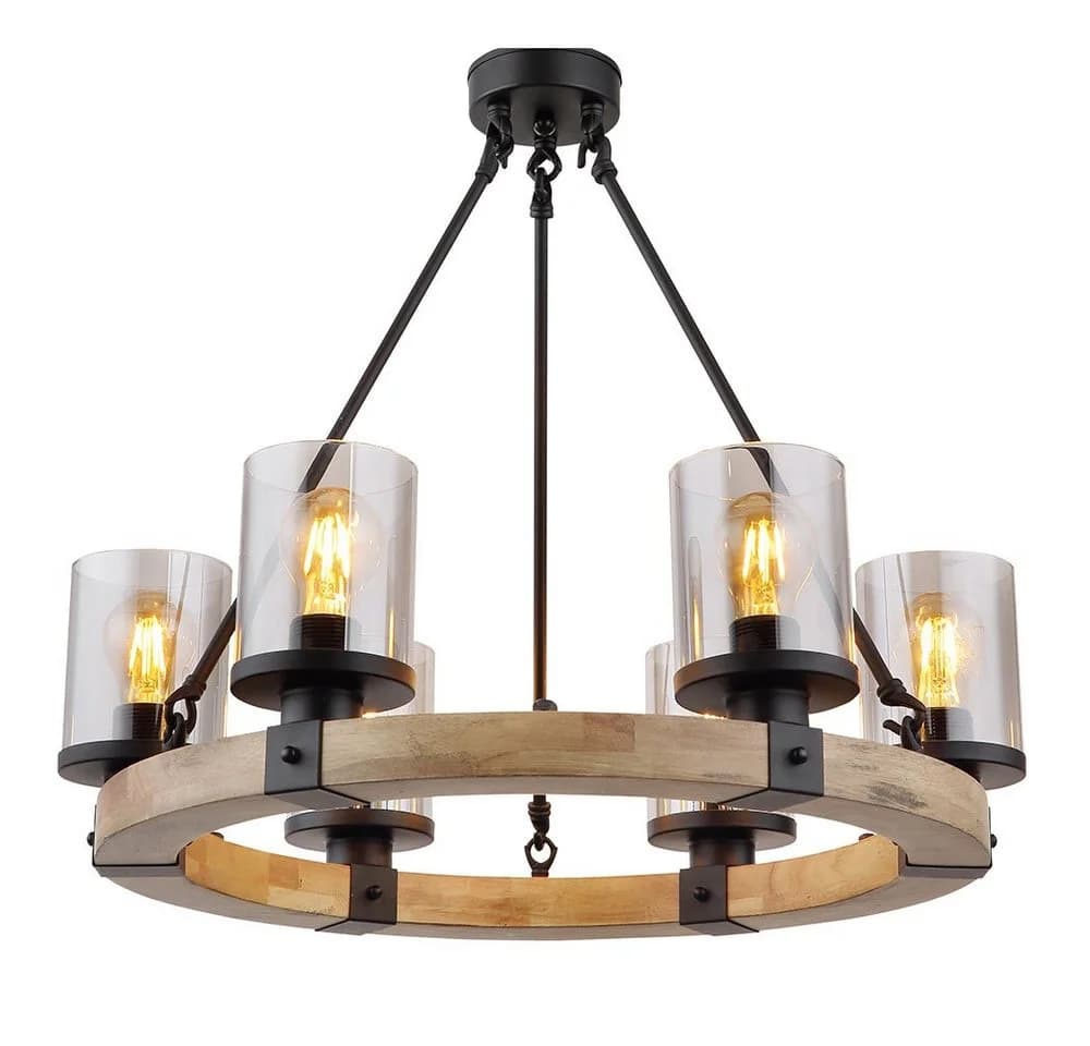 GLOBO LIGHTING Kronleuchter 6-flammig Metall Holz Schwarz - Bild 2