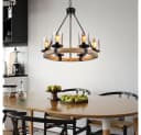GLOBO LIGHTING Kronleuchter 6-flammig Metall Holz Schwarz Bild 3