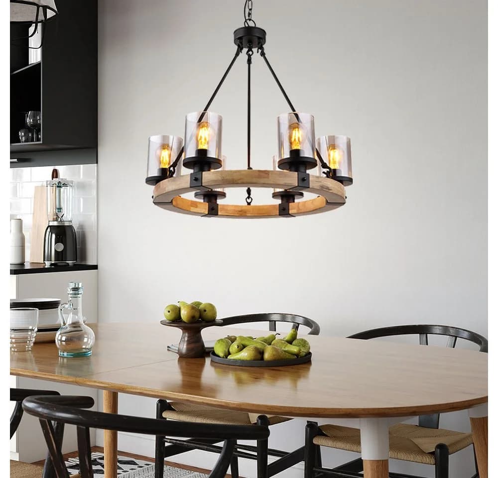 GLOBO LIGHTING Kronleuchter 6-flammig Metall Holz Schwarz - Bild 3