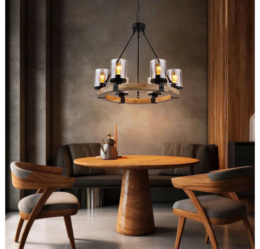 GLOBO LIGHTING Kronleuchter 6-flammig Metall Holz Schwarz - Bild 4