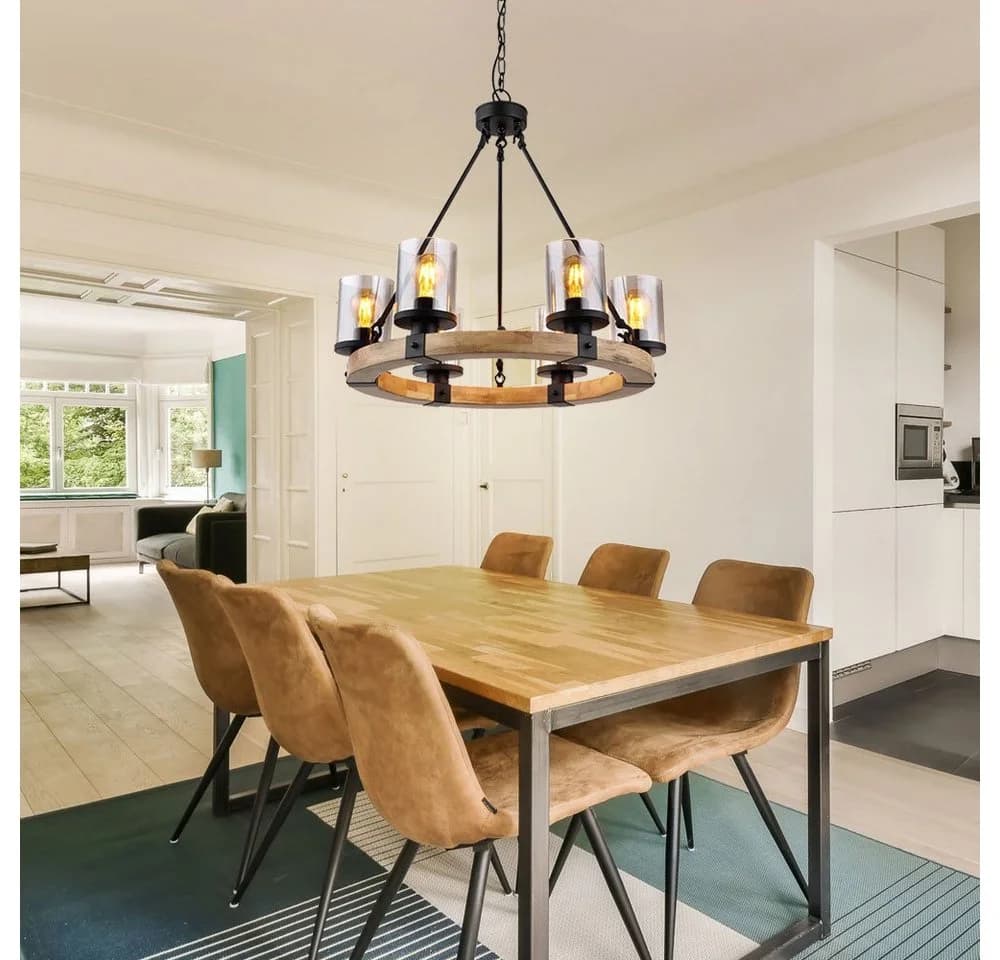 GLOBO LIGHTING Kronleuchter 6-flammig Metall Holz Schwarz - Bild 5