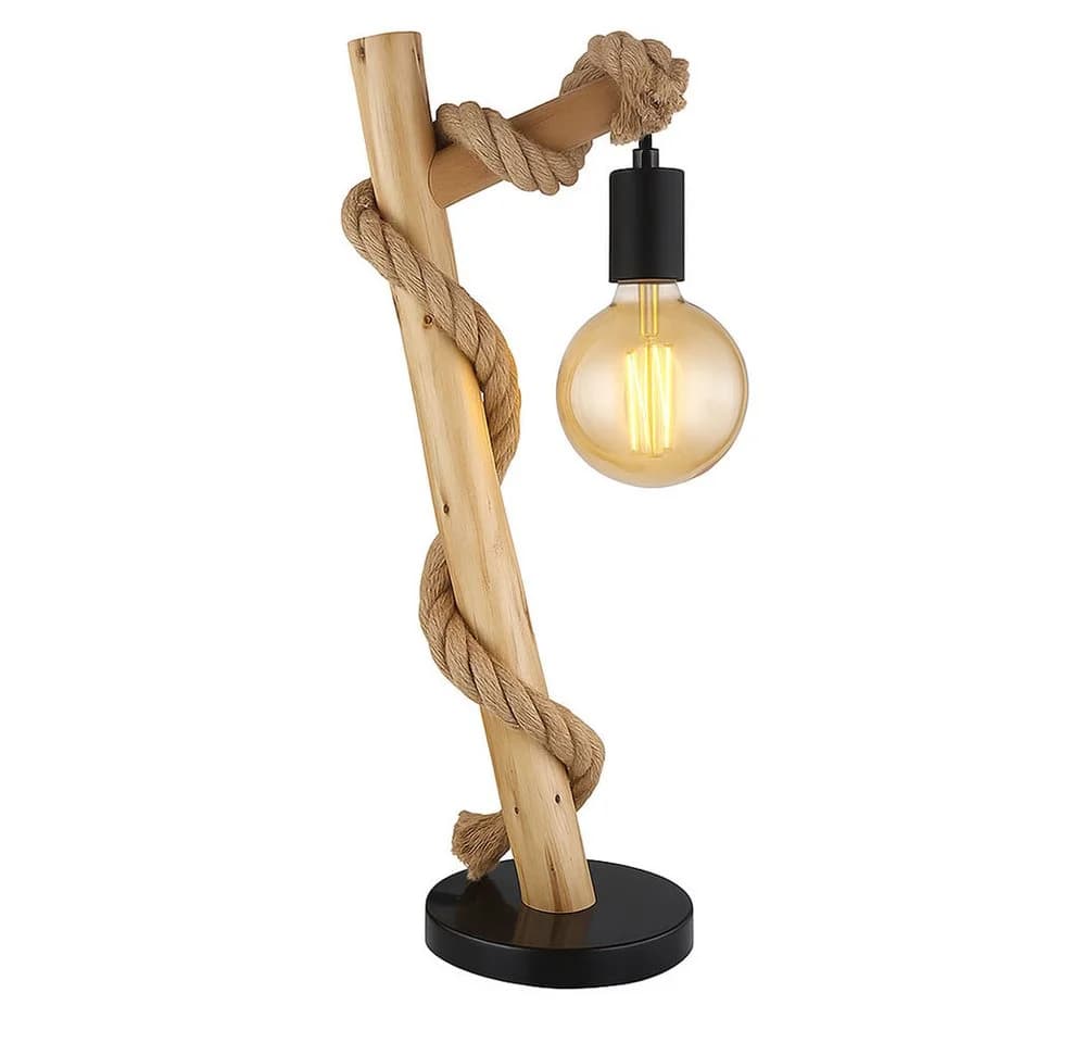GLOBO LIGHTING LED Tischleuchte Holz Hanfseil Schlafzimmerlampe