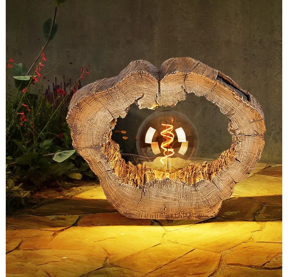 GLOBO LIGHTING LED Solarleuchte Braun Holzoptik Retro