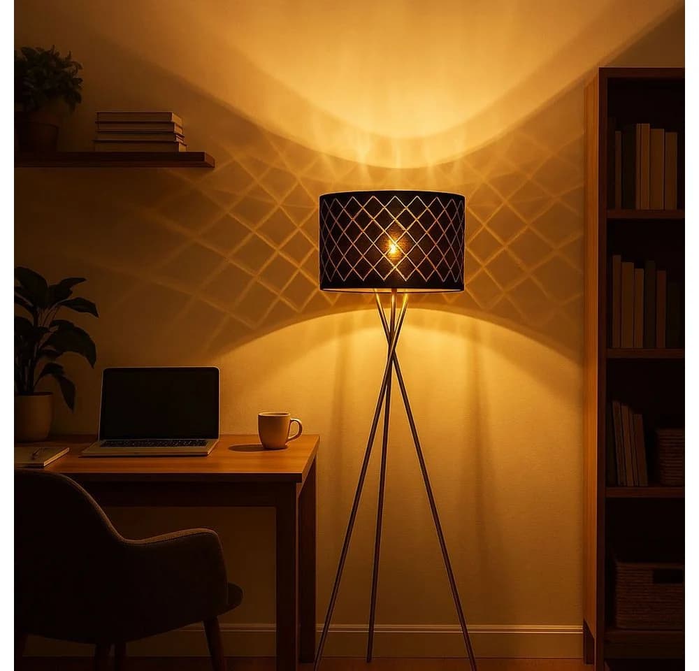 GLOBO LIGHTING LED Stehleuchte Schwarz/Gold Textil Nickel Matt - Bild 3