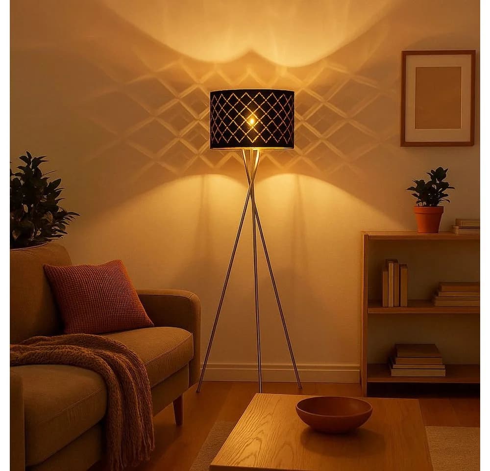 GLOBO LIGHTING LED Stehleuchte Schwarz/Gold Textil Nickel Matt - Bild 4