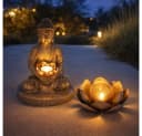 GLOBO LIGHTING Solarleuchte Buddha & Lotusblüte Grau LED Bild 3