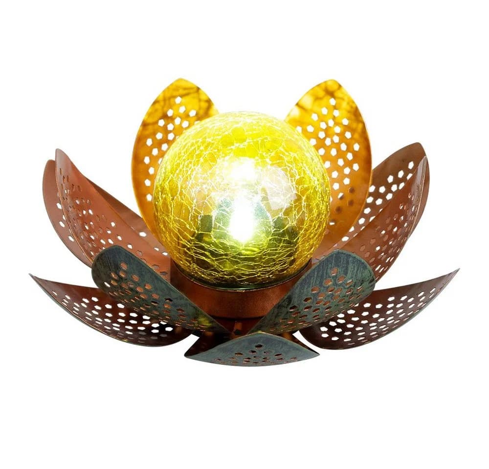 GLOBO LIGHTING Solar Gartenleuchte Lotus Blume Grün/Gold LED - Bild 1
