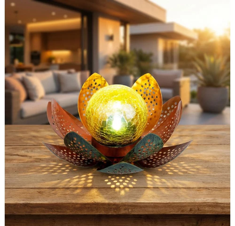 GLOBO LIGHTING Solar Gartenleuchte Lotus Blume Grün/Gold LED - Bild 2