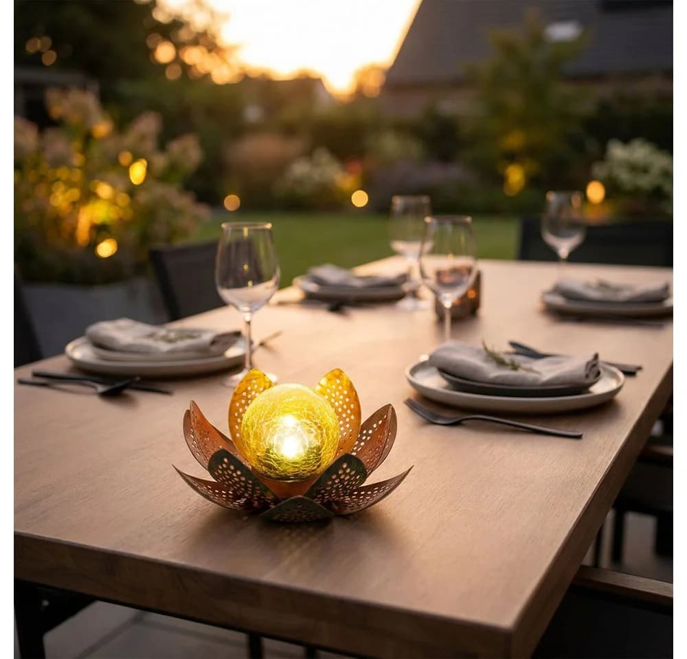 GLOBO LIGHTING Solar Gartenleuchte Lotus Blume Grün/Gold LED - Bild 3