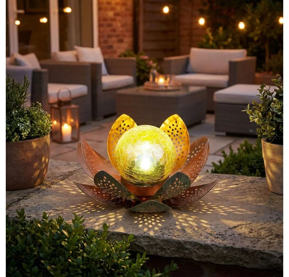 GLOBO LIGHTING Solar Gartenleuchte Lotus Blume Grün/Gold LED - Bild 4
